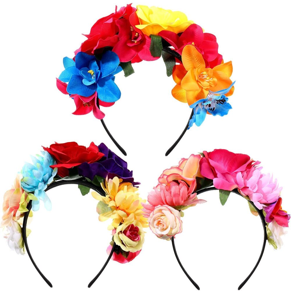 1174 3 Pcs Mexican Rose Flower Crown Headband Day of The Dead Headband